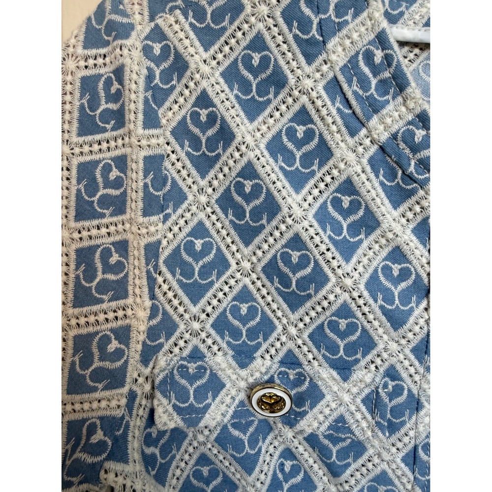 Sandro Blue White Heart Logo Jacquard Zip Front Pleated Mini Dress Size 38/M - Picture 7 of 13